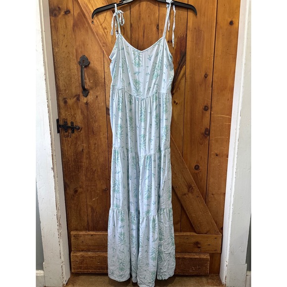 Ann Taylor Factory Dresses & Skirts - Ann Taylor Blue Floral Tiered Maxi Dress Tie Shoulder Rayon Sundress Womens Boho